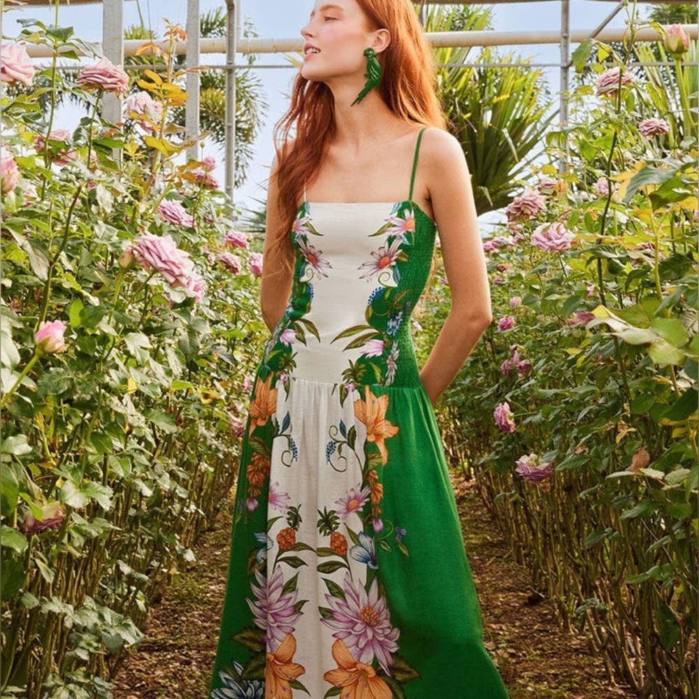FARM RIO | Off-White Sweet Bloom Dreamscape Lenzing™ Ecovero Euroflax Midi Dress